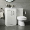 Emily 1000mm Combination Bathroom Toilet & Sink Unit With Minimalist Basin, Harbour Clarity 525mm Projection Toilet And Cistern - White Gloss -TAP WAREHOUSE Shop 500 door wc unit white