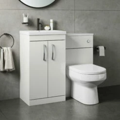 Emily 1000mm Combination Bathroom Toilet & Sink Unit With Minimalist Basin, Harbour Clarity 525mm Projection Toilet And Cistern - White Gloss