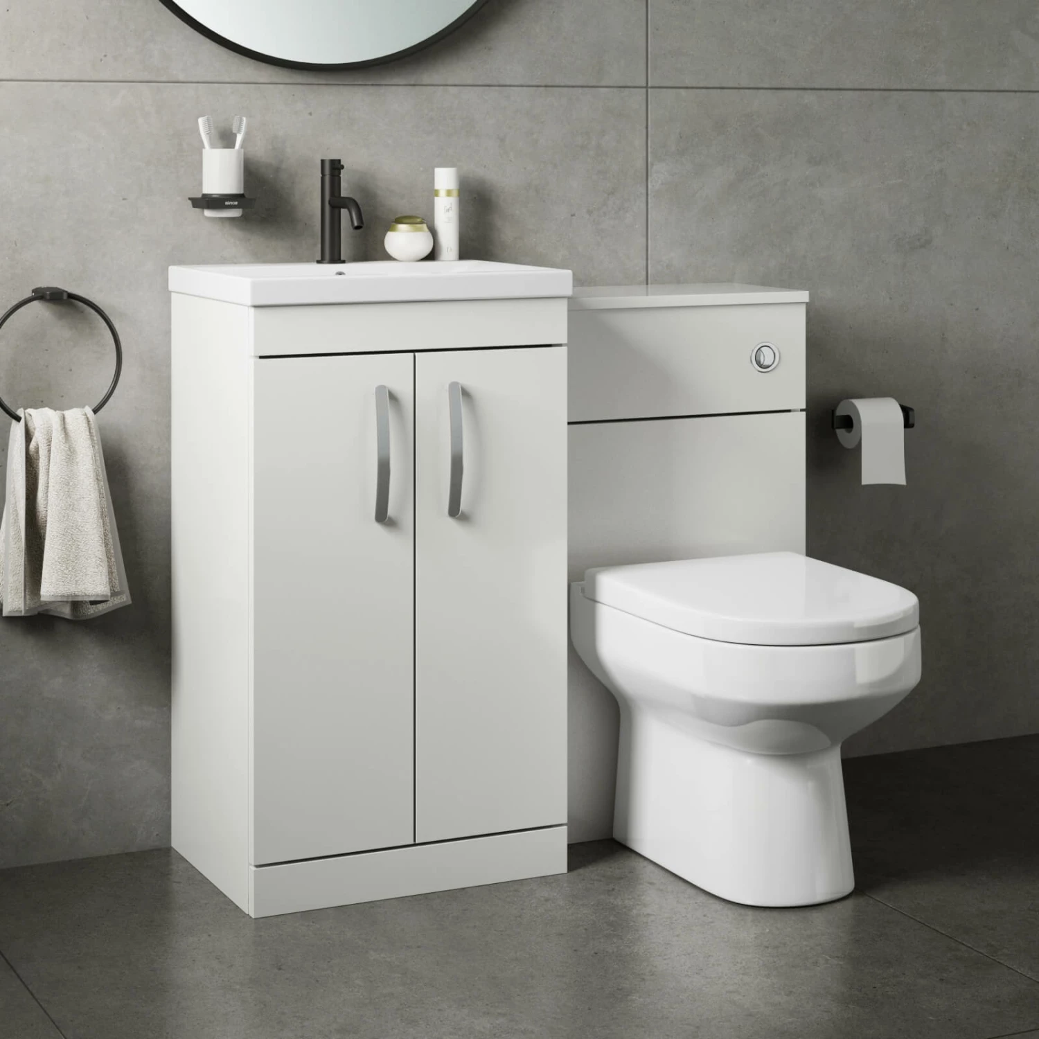 Emily 1000mm Combination Bathroom Toilet & Sink Unit With Minimalist Basin, Harbour Clarity 525mm Projection Toilet And Cistern - White Gloss 3 Emily 1000mm Combination Bathroom Toilet & Sink Unit With Minimalist Basin, Harbour Clarity 525mm Projection Toilet And Cistern - White Gloss