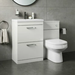 Emily 1100mm Combination Bathroom Toilet & Sink Unit With Minimalist Basin - White Gloss