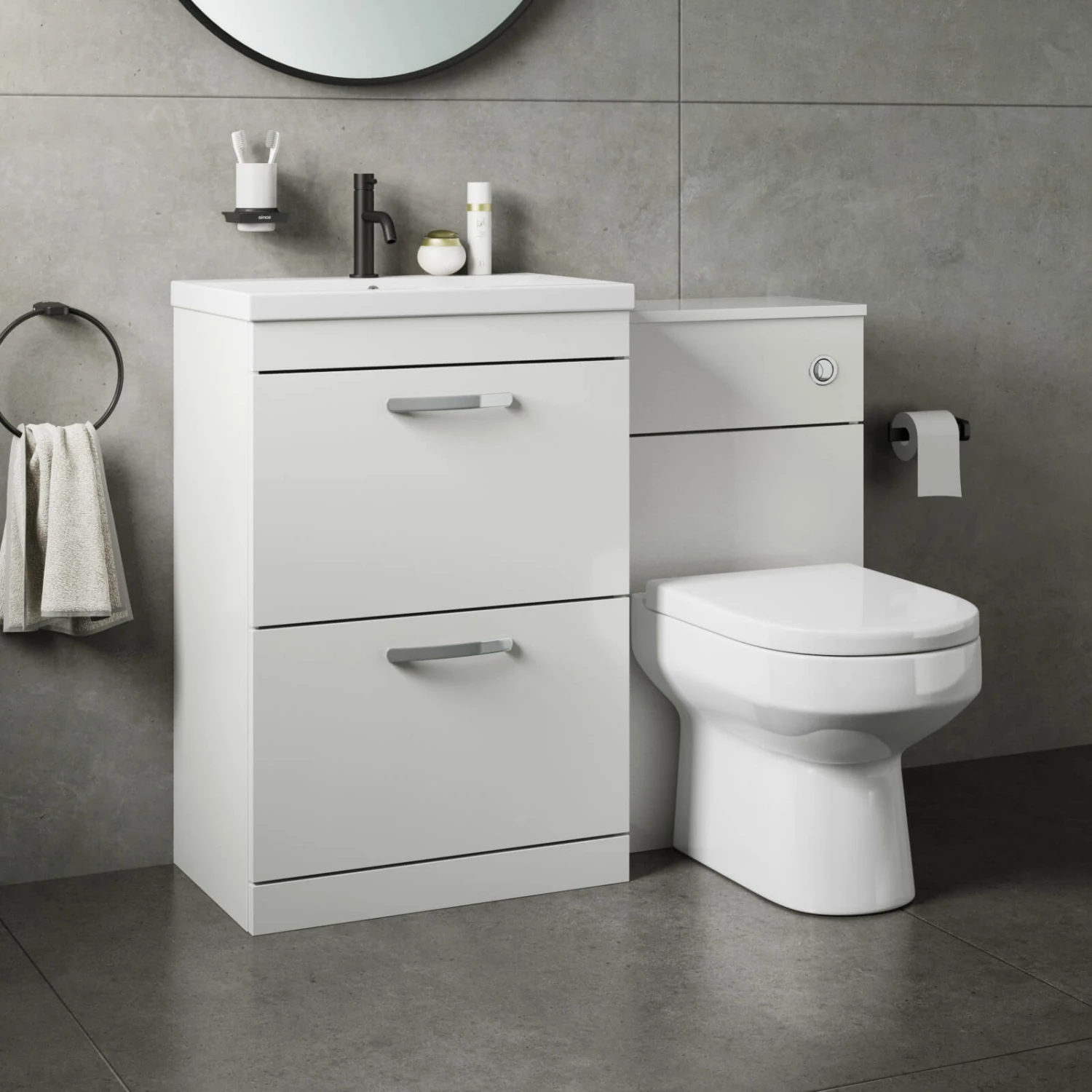Emily 1100mm Combination Bathroom Toilet & Sink Unit With Minimalist Basin - White Gloss 3 Emily 1100mm Combination Bathroom Toilet & Sink Unit With Minimalist Basin - White Gloss