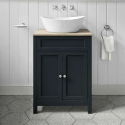 Butler & Rose Catherine Floorstanding Shadow Grey Vanity Unit With Country Oak-Effect Countertop & Audrey Stone Resin Basin 24 Butler & Rose Catherine Floorstanding Shadow Grey Vanity Unit With Country Oak-Effect Countertop & Audrey Stone Resin Basin -TAP WAREHOUSE Shop 600mm butler rose catherine countryoak countertop shadowgrey unit lifestyle2