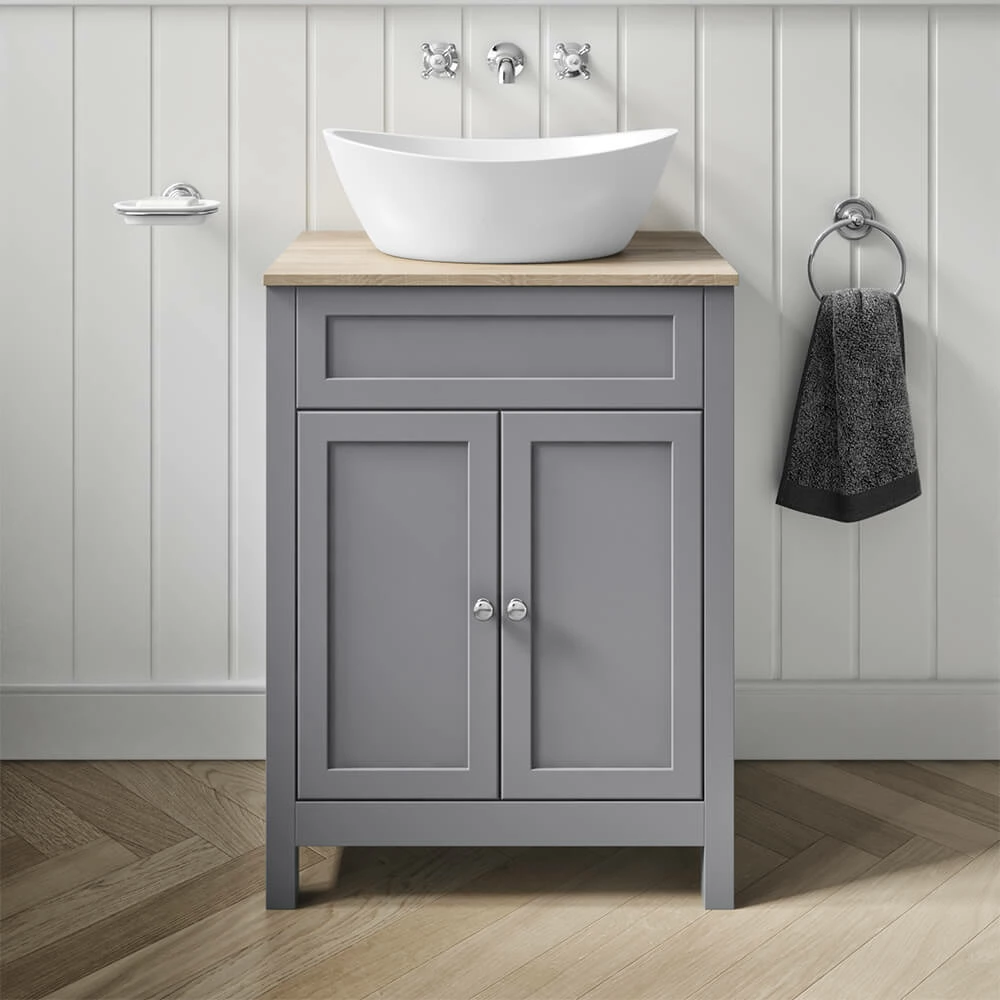 Butler & Rose Catherine Floorstanding Shadow Grey Vanity Unit With Country Oak-Effect Countertop & Audrey Stone Resin Basin 3 Butler & Rose Catherine Floorstanding Shadow Grey Vanity Unit With Country Oak-Effect Countertop & Audrey Stone Resin Basin