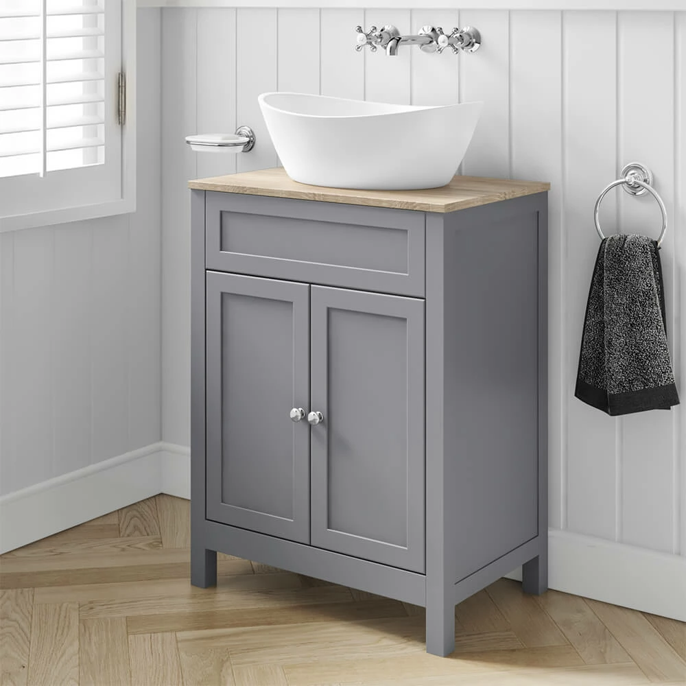 Butler & Rose Catherine Floorstanding Shadow Grey Vanity Unit With Country Oak-Effect Countertop & Audrey Stone Resin Basin 7 Butler & Rose Catherine Floorstanding Shadow Grey Vanity Unit With Country Oak-Effect Countertop & Audrey Stone Resin Basin - Image 5