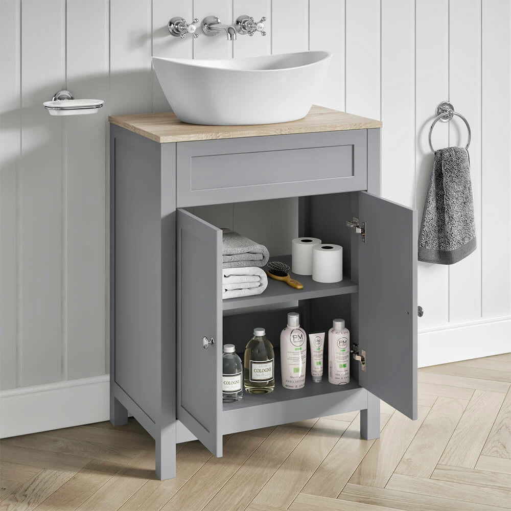 Butler & Rose Catherine Floorstanding Shadow Grey Vanity Unit With Country Oak-Effect Countertop & Audrey Stone Resin Basin 4 Butler & Rose Catherine Floorstanding Shadow Grey Vanity Unit With Country Oak-Effect Countertop & Audrey Stone Resin Basin - Image 2