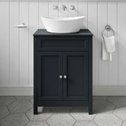 Butler & Rose Catherine Floorstanding Shadow Grey Vanity Unit With Shadow Grey Countertop & Audrey Stone Resin Basin