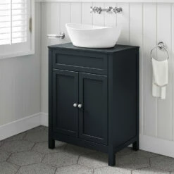 Butler & Rose Catherine Floorstanding Shadow Grey Vanity Unit With Shadow Grey Countertop & Audrey Stone Resin Basin -TAP WAREHOUSE Shop 600mm butler rose catherine shadowgrey countertop shadowgrey unit lifestyle3