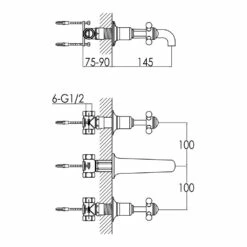 Butler & Rose Caledonia Crosshead Wall Mounted Basin Mixer - Chrome -TAP WAREHOUSE Shop 76089a tech