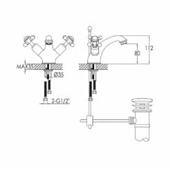 Butler & Rose Caledonia Crosshead Mono Basin Mixer With Pop-up Waste - Nickel 13 Butler & Rose Caledonia Crosshead Mono Basin Mixer With Pop-up Waste - Nickel -TAP WAREHOUSE Shop 76169 tech