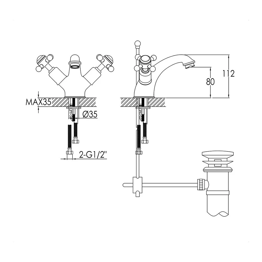 Butler & Rose Caledonia Crosshead Mono Basin Mixer With Pop-up Waste - Nickel 8 Butler & Rose Caledonia Crosshead Mono Basin Mixer With Pop-up Waste - Nickel - Image 6