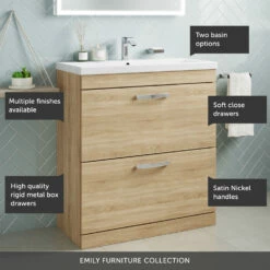 Emily 800mm Floorstanding 2 Drawer Vanity Unit & Minimalist Basin - Gloss White -TAP WAREHOUSE Shop 800 floor 2 drawer call outs