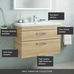 Emily 800mm Wall Mounted 2 Drawer Vanity Unit & Minimalist Basin - Gloss White 15 Emily 800mm Wall Mounted 2 Drawer Vanity Unit & Minimalist Basin - Gloss White -TAP WAREHOUSE Shop 800 wall 2 drawer call outs