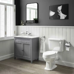Butler & Rose Catherine Traditional 800mm Floorstanding Vanity Unit With Basin - Shadow Grey 25 Butler & Rose Catherine Traditional 800mm Floorstanding Vanity Unit With Basin - Shadow Grey -TAP WAREHOUSE Shop 800mm butlerandrose catherine floorstanding traditional vanityunit tailoredgrey lifestyle1