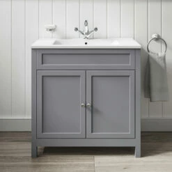 Butler & Rose Catherine Traditional 800mm Floorstanding Vanity Unit With Basin - Shadow Grey 24 Butler & Rose Catherine Traditional 800mm Floorstanding Vanity Unit With Basin - Shadow Grey -TAP WAREHOUSE Shop 800mm butlerandrose catherine floorstanding traditional vanityunit tailoredgrey lifestyle2