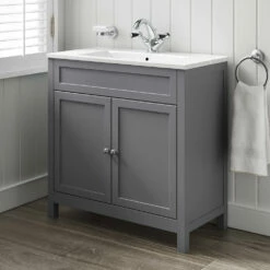 Butler & Rose Catherine Traditional 800mm Floorstanding Vanity Unit With Basin - Shadow Grey 27 Butler & Rose Catherine Traditional 800mm Floorstanding Vanity Unit With Basin - Shadow Grey -TAP WAREHOUSE Shop 800mm butlerandrose catherine floorstanding traditional vanityunit tailoredgrey lifestyle4
