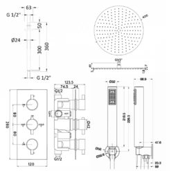 Adele Concealed Shower Valve, Fixed Head & Shower Handset - 300mm Arm 15 Adele Concealed Shower Valve, Fixed Head & Shower Handset - 300mm Arm -TAP WAREHOUSE Shop adele shower valve head handset kit tech