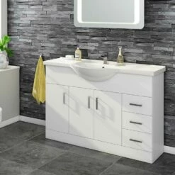 Vellamo Alpine 1200mm White Gloss Floor Standing Vanity Unit & Basin 11 Vellamo Alpine 1200mm White Gloss Floor Standing Vanity Unit & Basin -TAP WAREHOUSE Shop alpine 1200 vanity unit hero 3