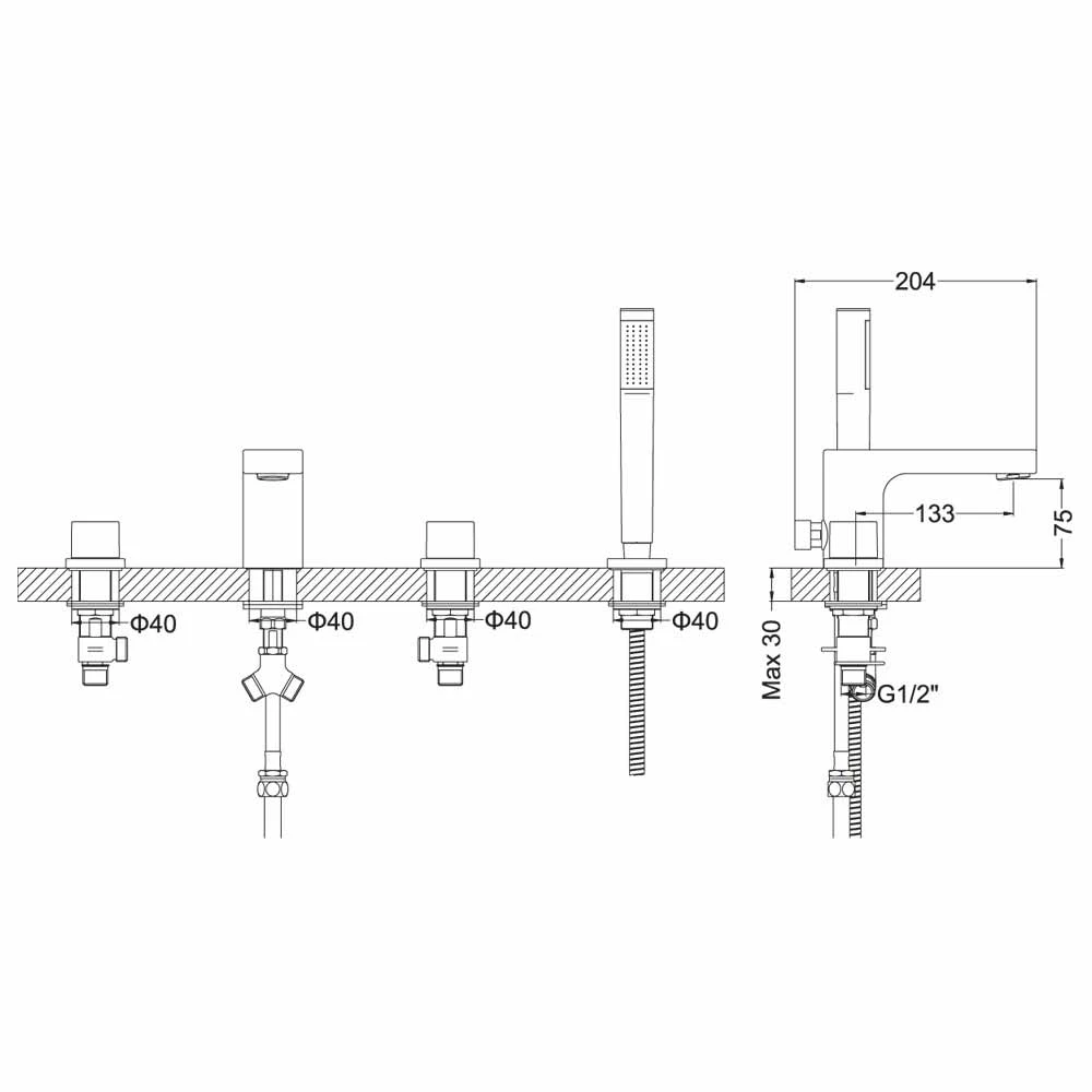 Proflow Altera 4 Hole Bath Shower Mixer Tap 4 Proflow Altera 4 Hole Bath Shower Mixer Tap - Image 2