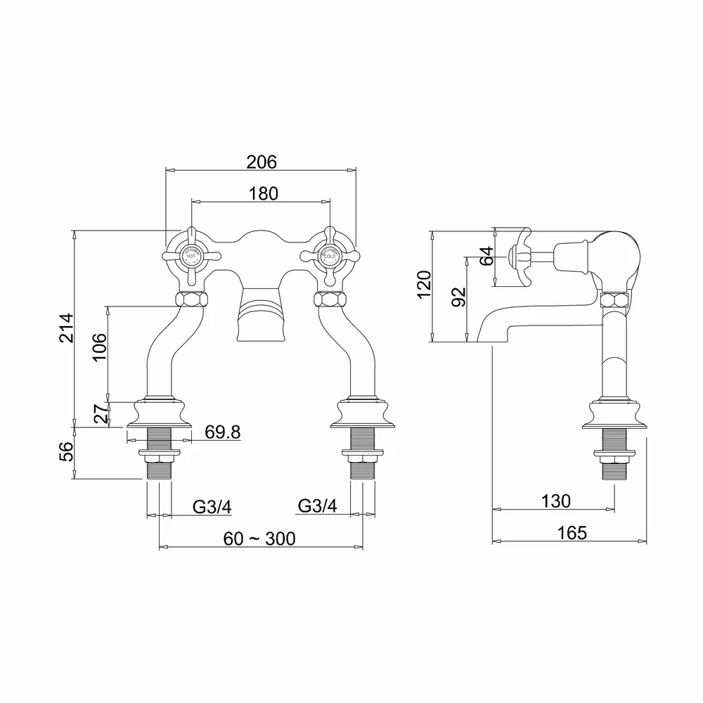 Burlington Anglesey Regent Deck Mounted Bath Filler Tap With Straight Valves 4 Burlington Anglesey Regent Deck Mounted Bath Filler Tap With Straight Valves - Image 2