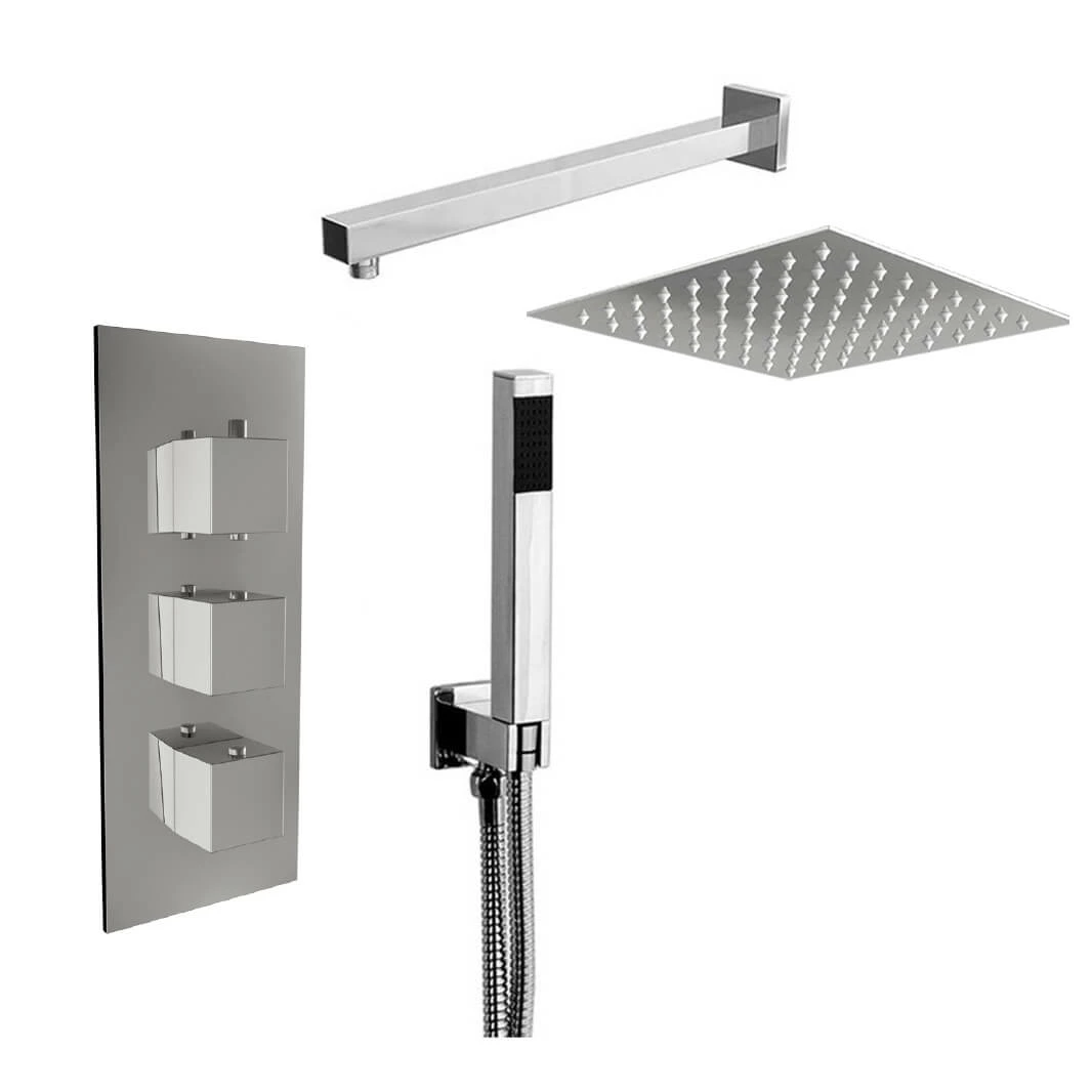 Archie Concealed Shower Valve, 200mm Fixed Shower Head & Handset - 300mm Wall Shower Arm 4 Archie Concealed Shower Valve, 200mm Fixed Shower Head & Handset - 300mm Wall Shower Arm - Image 2