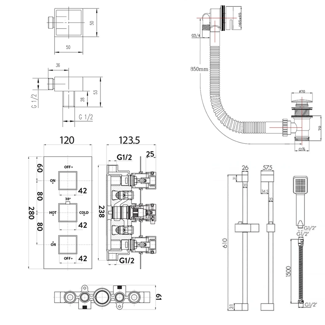 Barnaby Concealed Shower Valve, Slide Rail Kit & Overflow Bath Filler 5 Barnaby Concealed Shower Valve, Slide Rail Kit & Overflow Bath Filler - Image 3