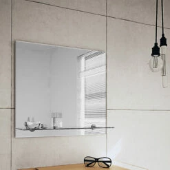 Origins Living Straight Edge Bathroom Mirror With Glass Shelf - 500 X 550mm