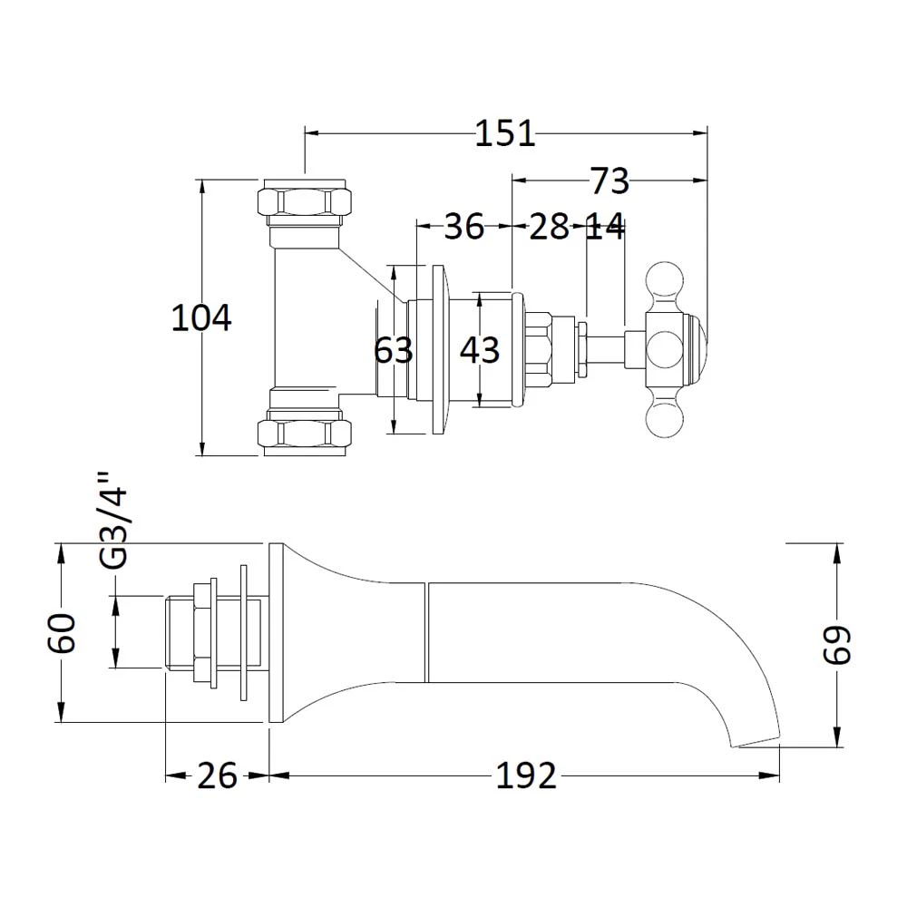 Hudson Reed Black Topaz Crosshead Bath Spout With Hexagonal Collars - Chrome/Black 4 Hudson Reed Black Topaz Crosshead Bath Spout With Hexagonal Collars - Chrome/Black - Image 2