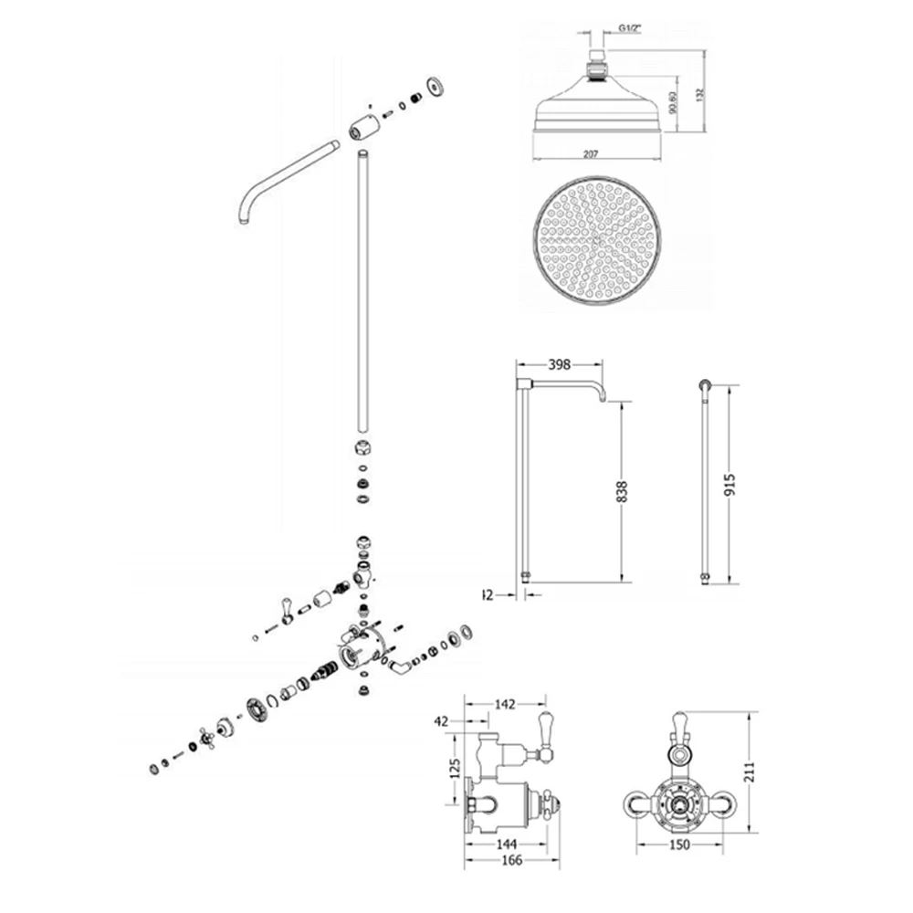 Crosswater Belgravia Exposed Thermostatic Shower Valve With Fixed Shower Head - 8 Inch Chrome Shower Head 12 Crosswater Belgravia Exposed Thermostatic Shower Valve With Fixed Shower Head - 8 Inch Chrome Shower Head - Image 10