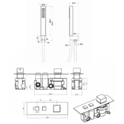 Bertie Concealed Thermostatic Push Button Shower Valve, 300mm Fixed Head & Shower Handset Kit - 180mm Ceiling Arm -TAP WAREHOUSE Shop bertie concealed push button valve shower set tech