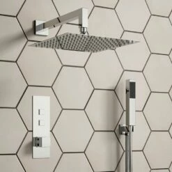 Front Page 43 Bertie Concealed Thermostatic Push Button Shower Valve, 300mm Fixed Head & Shower Handset Kit - 180mm Ceiling Arm