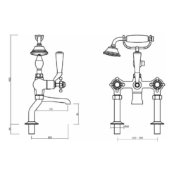 Crosswater Belgravia Crosshead Bath Shower Mixer - Nickel -TAP WAREHOUSE Shop bl422dc technical drawing