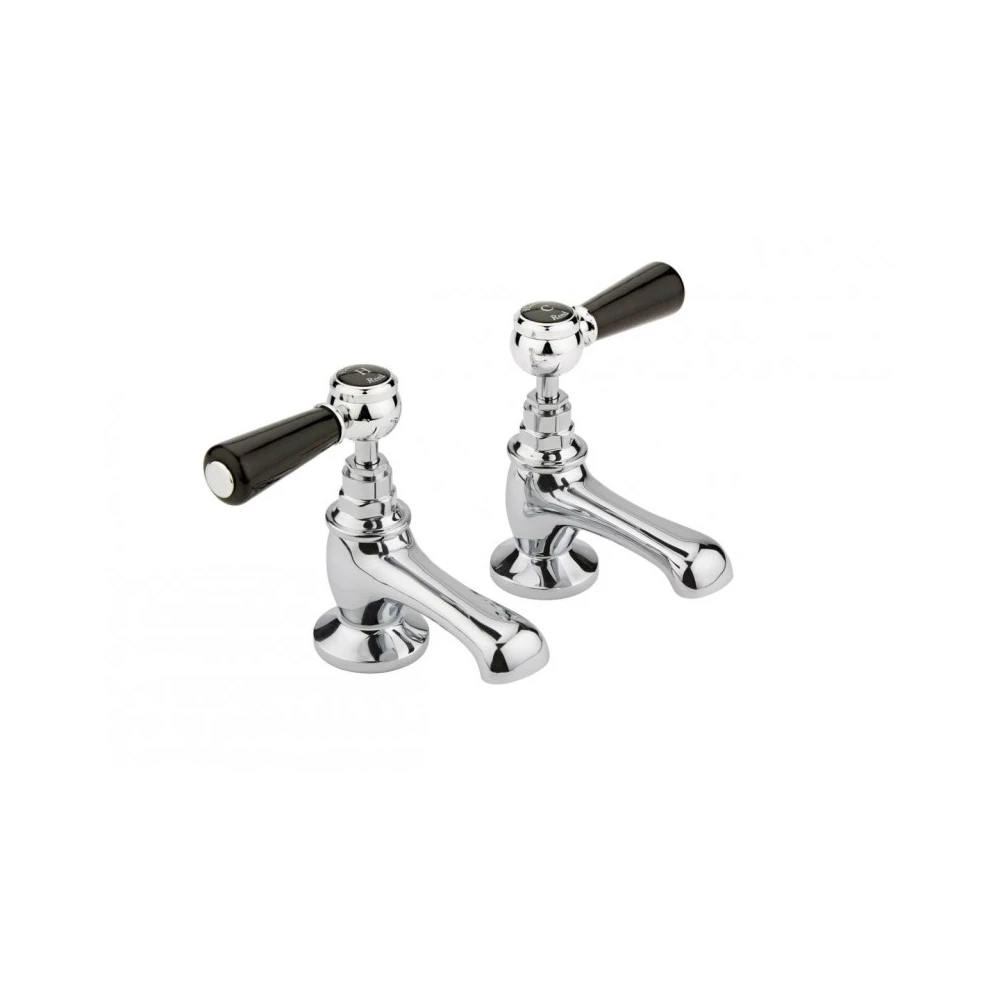Hudson Reed Black Topaz Lever Basin Taps With Hexagonal Collars - Chrome/Black 4 Hudson Reed Black Topaz Lever Basin Taps With Hexagonal Collars - Chrome/Black - Image 2