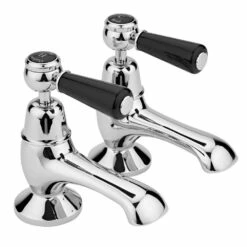Hudson Reed Black Topaz Lever Bath Taps With Dome Collars - Chrome/Black