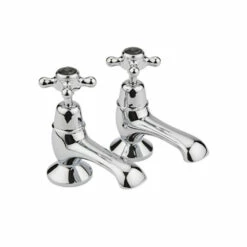 Hudson Reed Black Topaz Crosshead Bath Taps With Dome Collars - Chrome/Black