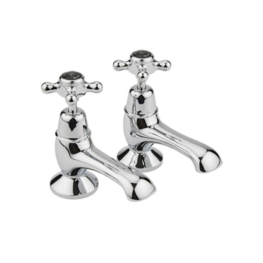 Hudson Reed Black Topaz Crosshead Bath Taps With Dome Collars - Chrome/Black 3 Hudson Reed Black Topaz Crosshead Bath Taps With Dome Collars - Chrome/Black