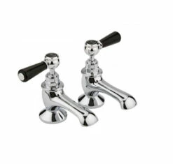 Hudson Reed Black Topaz Lever Bath Taps With Hexagonal Collars - Chrome/Black
