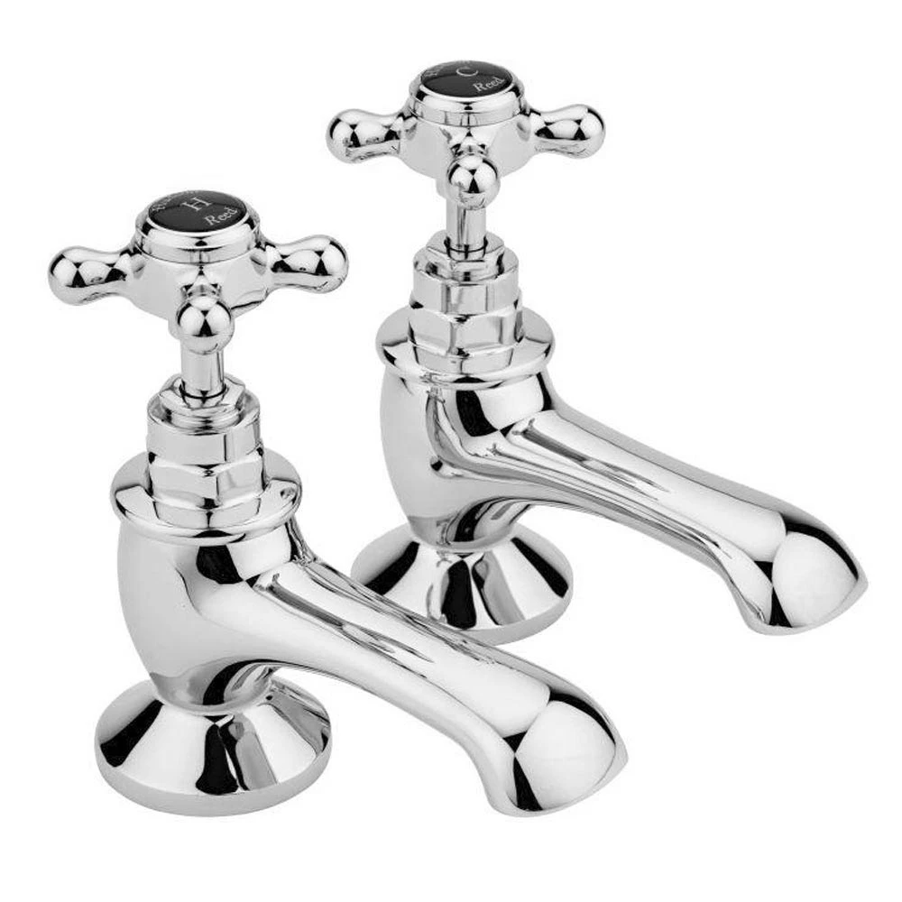 Hudson Reed Black Topaz Crosshead Bath Taps With Hexagonal Collars - Chrome/Black 3 Hudson Reed Black Topaz Crosshead Bath Taps With Hexagonal Collars - Chrome/Black