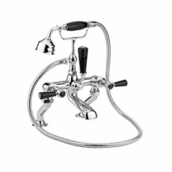 Hudson Reed Black Topaz Lever Deck Mounted Bath Shower Mixer With Handset Kit & Hexagonal Collars