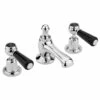 Hudson Reed Black Topaz Lever 3 Tap Hole Basin Mixer With Dome Collars & Waste -TAP WAREHOUSE Shop blacktopaz bc407dl