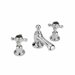 Hudson Reed Black Topaz Crosshead 3 Tap Hole Basin Mixer With Dome Collars - Chrome/Black