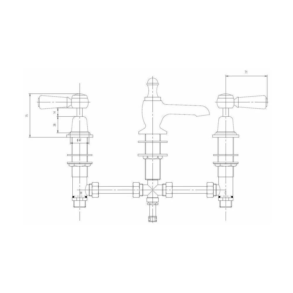 Hudson Reed Black Topaz Lever 3 Tap Hole Basin Mixer With Hexagonal Collars & Pop-up Waste 4 Hudson Reed Black Topaz Lever 3 Tap Hole Basin Mixer With Hexagonal Collars & Pop-up Waste - Image 2