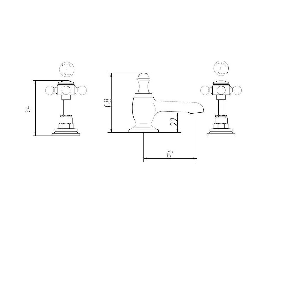 Hudson Reed Black Topaz Crosshead 3 Tap Hole Basin Mixer With Hexagonal Collars & Waste 4 Hudson Reed Black Topaz Crosshead 3 Tap Hole Basin Mixer With Hexagonal Collars & Waste - Image 2