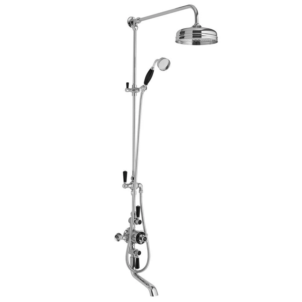 Hudson Reed Black Topaz Triple Exposed Thermostatic Shower Valve With Rigid Riser Kit & Spout - Chrome/Black 3 Hudson Reed Black Topaz Triple Exposed Thermostatic Shower Valve With Rigid Riser Kit & Spout - Chrome/Black