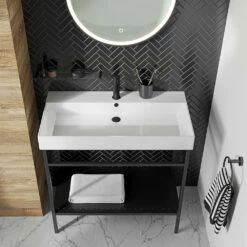Britton Bathrooms Hoxton Slim Basin Mixer Tap - Matt Black -TAP WAREHOUSE Shop britton bathrooms 850mm frame matt black accessories hoxton 600mm mirror4