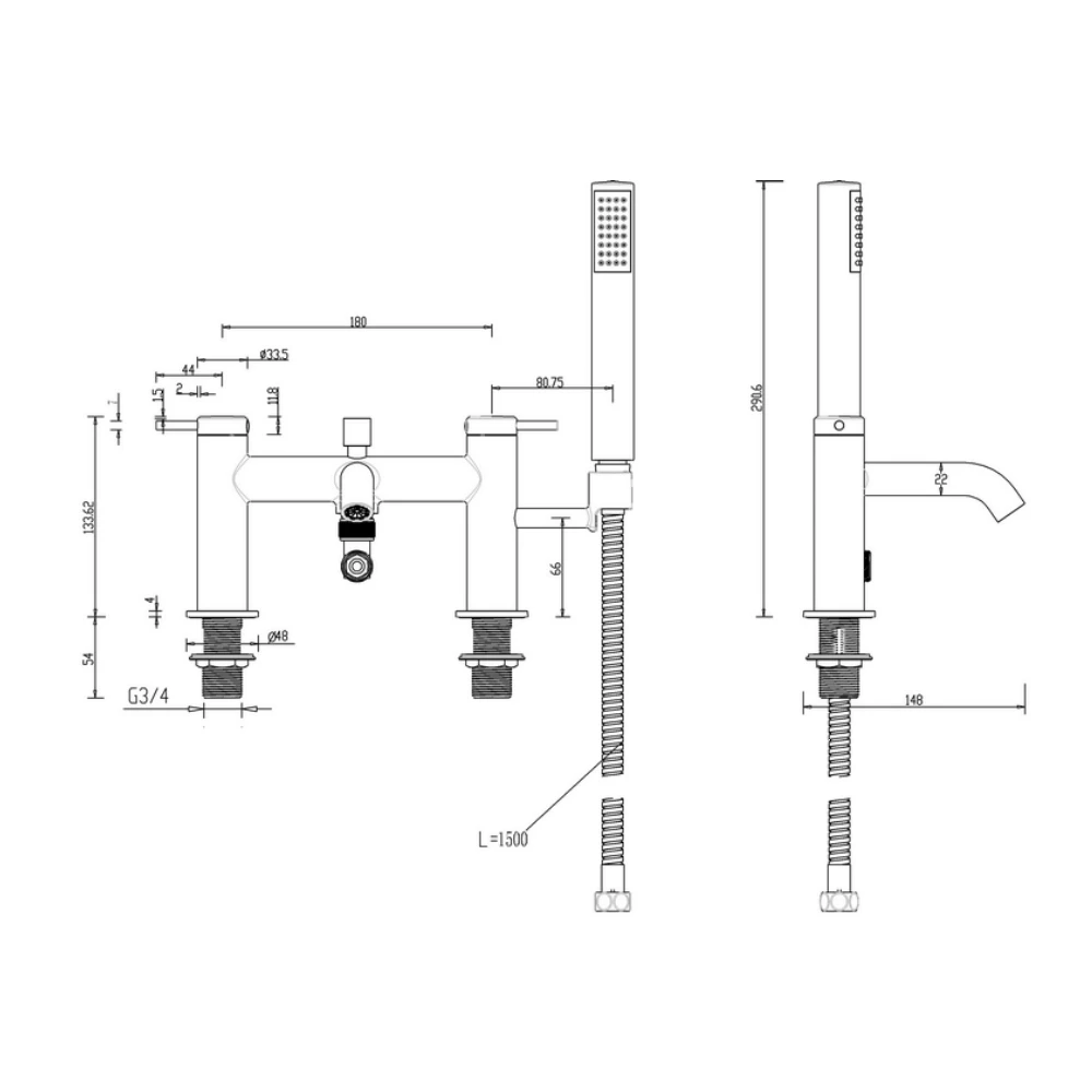 Britton Bathrooms Hoxton Bath Shower Mixer Tap - Matt Black 5 Britton Bathrooms Hoxton Bath Shower Mixer Tap - Matt Black - Image 3