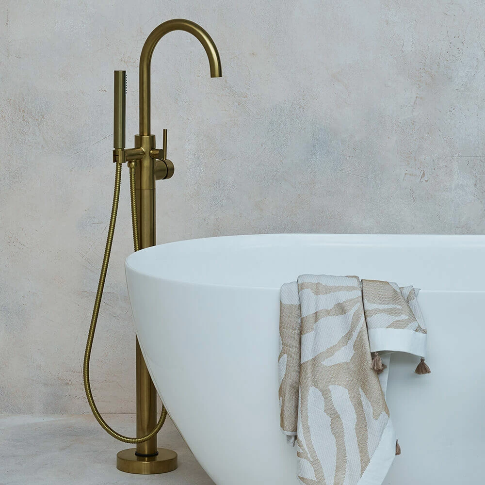 Britton Bathrooms Hoxton Floorstanding Bath Shower Mixer Tap - Brushed Brass 3 Britton Bathrooms Hoxton Floorstanding Bath Shower Mixer Tap - Brushed Brass