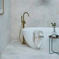 Britton Bathrooms Hoxton Floorstanding Bath Shower Mixer Tap - Brushed Brass 9 Britton Bathrooms Hoxton Floorstanding Bath Shower Mixer Tap - Brushed Brass -TAP WAREHOUSE Shop britton bathrooms hoxton brushed brass floorstanding bath shower mixer lifestyle