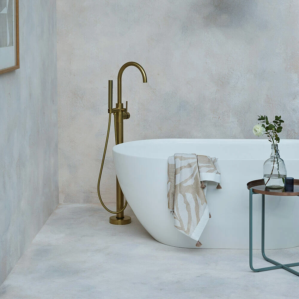 Britton Bathrooms Hoxton Floorstanding Bath Shower Mixer Tap - Brushed Brass 5 Britton Bathrooms Hoxton Floorstanding Bath Shower Mixer Tap - Brushed Brass - Image 3