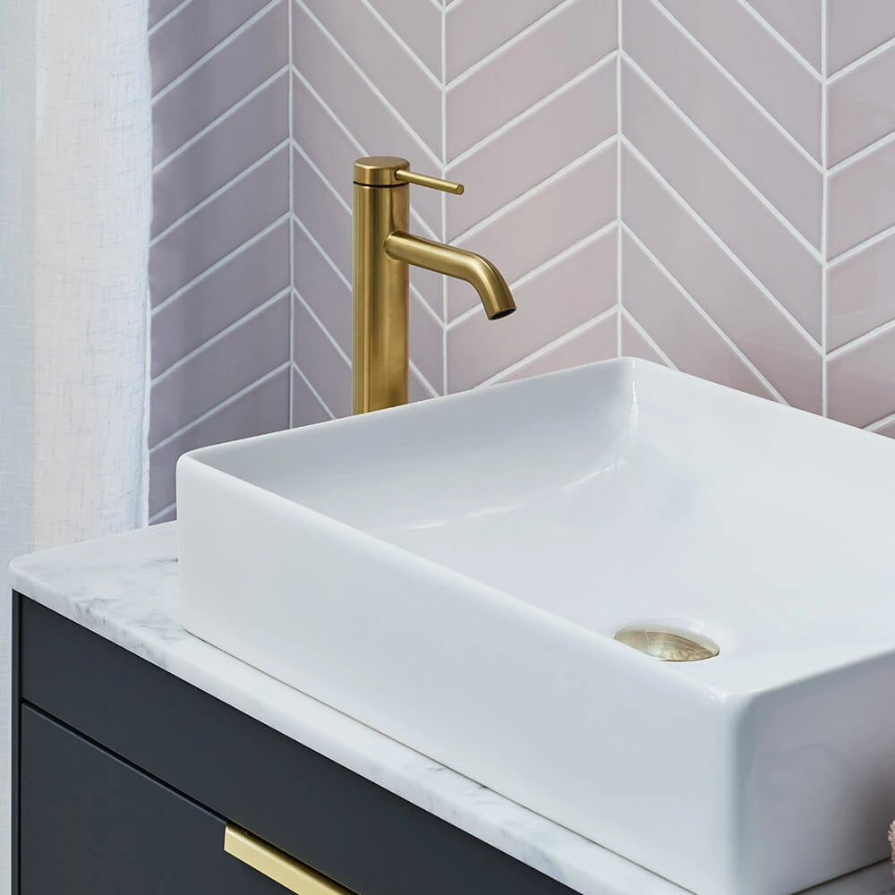 Britton Bathrooms Hoxton Slim Tall Basin Mixer Tap - Brushed Brass 4 Britton Bathrooms Hoxton Slim Tall Basin Mixer Tap - Brushed Brass - Image 2
