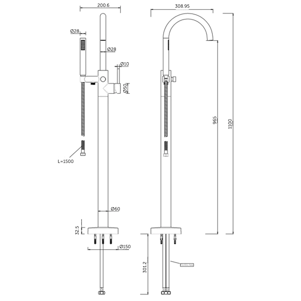 Britton Bathrooms Hoxton Floorstanding Bath Shower Mixer Tap - Brushed Brass 7 Britton Bathrooms Hoxton Floorstanding Bath Shower Mixer Tap - Brushed Brass - Image 5